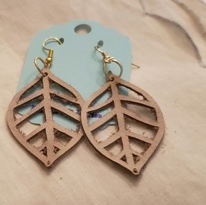 Leather Tan Leaf Earrings